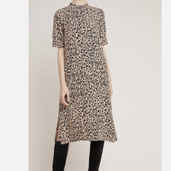 by Anthropologie Mackenzie Leopard Print Mock Neck Midi Dress | Size S - Picture 1 of 10